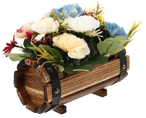 POPETPOP Kunstblumen Im Blumentopf Künstliche Nelken in Retro-holzfass Blumentopf Im Fassförmigen Design Vielseitige Dekoration Für Schlafzimmer Und Wohnzimmer
