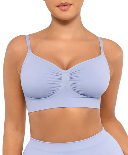 FeelinGirl Bras for Women Seamless Bra Comfort Bras Wire Free Plus Size Minimiser Bra Adjustable Straps Sky Blue