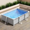 Juego de piscina con marco rectangular, piscina rectangular grande sobre el suelo, flotadores de piscina para adultos para tomar el sol, patio, fiesta en la piscina (221 x 150 x 43 cm)