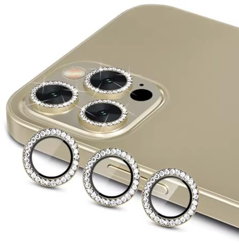 KK KENIK Camera Lens Protector For iPhone 15 Pro / 15 Pro Max, Diamond Crystal Ring Design, 9H Tempered Glass, Case Compatible, HD Clear,iphone 15 Pro / 15 Pro Max Camera Lens Protector (Gold)