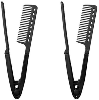 Professioneller Haarglättungskamm, Bartglätter für Männer, hitzebeständig, V-Typ, flach, Schneidkamm, Eisen, Friseurpflege, Styling-Werkzeug, nass trocken, geeignet für Afro-Haar, 2 Stück