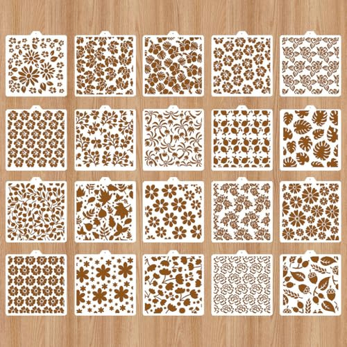 FineInno Pochoirs à fleurs pochoir pour gâteaux, kit de pochoirs de cuisson avec 20 motifs différents, pochoir à biscuits convenant à de nombreux gâteaux et projets de boulangerie (fleurs)