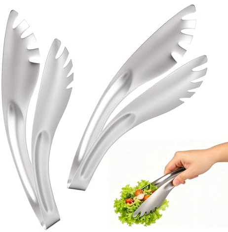 Edelstahl Spaghetti Zange 3 Stück, Silber, Weihnachten Mottoparty | Salat Zange Edelstahl, Servierzange für Speisen, Sichere Griffigkeit, für Pasta, Croissants und Nudeln