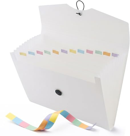 D.RECT Dokumentenmappe A4 - Fächermappe 12 Fächer und Gummizug - Schwarz | Ordnungsmappe mit Farbigen Etiketten - Plastik Sortiermappe - Dokumentenaufbewahrung für Schule, Büro und Zuhause