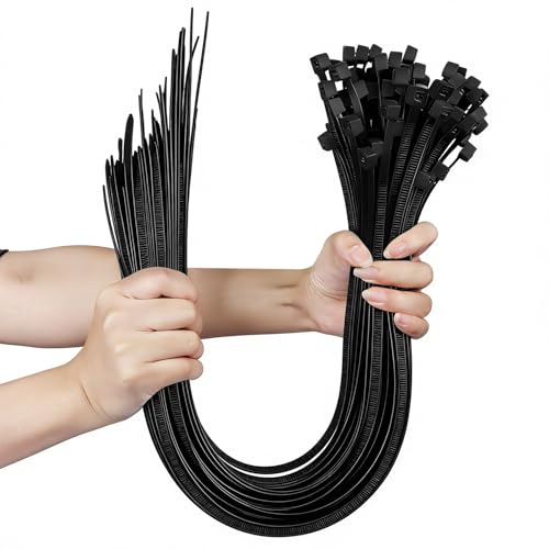 ENUTROF Bridas Plastico Negro Grandes 100Pcs 650 x 8,8 mm Cable Ties | Largas Exterior Nylon para Interiores Exteriores Gestión de Cables Valla Fija (Negro)