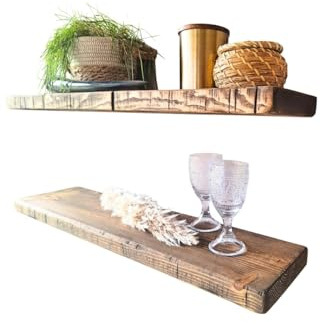 HOLLIS-WOOD Antikes Wandregal aus Massivholz 20x4cm - Rustikales Schweberegal Industrial für Küche, Wohnzimmer UVM. (60 cm)