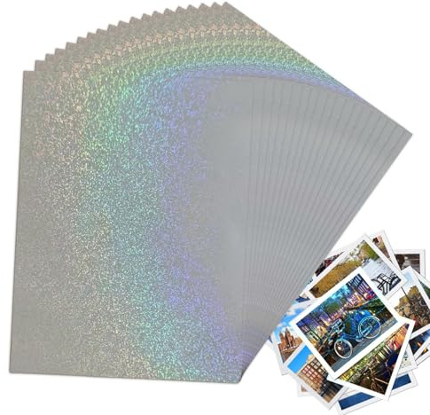 Holografisches Aufkleberpapier – Laminat mit Pailletten | Holografische Kaltlaminationsfolie A4, 20 Blatt, Regenbogen-Aufkleberpapier, Klebebögen, F
