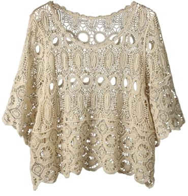 Generisch Débardeur ample au crochet pour femme, haut court en dentelle léger avec col en V, idéal comme chemisier en tricot bohème pour le printemps et les sorties décontractées