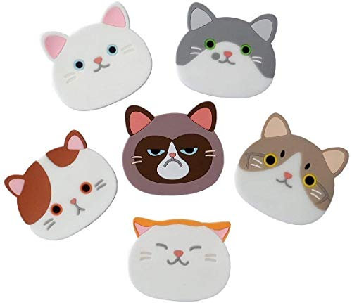 Lot de 6 Dessous de Tasse en Caoutchouc de Silicone Motif Visage de Chat Mignon pour Tasse Verre de Vin Thé Idée de cadeau