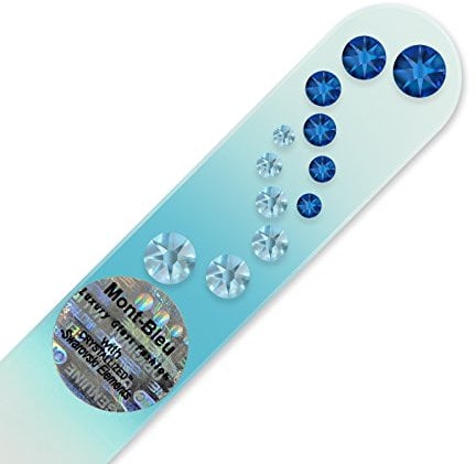 Mont Bleu Crystal Nail File hand decorated with crystals from Swarovski® | Handbag Size, Hand Made, Czech Tempered Glass, Lifetime Guaranty