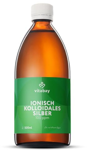 Vitabay Kolloidales Silber 100 PPM | 500 ml | Reinheitsstufe 99,99% | Hochdosiert | Braunglasflasche | Laborgeprüft & hergestellt aus hochwertigen Rohstoffen