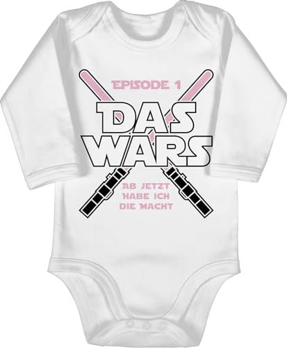 Baby Body langarm Mädchen Junge - Zur Geburt - Das Wars Jetzt habe ich die Macht - 3/6 Monate - Weiß - pullerparty geschenk born sprüche babybody babygeschenke pregnancy episode 1 strampler