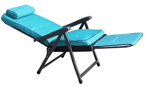 MilaniHome.it - Poltrona A Sdraio Imbottita Reclinabile Cuscino Poggiatesta Imbottito Alta Densità, Adatta A Giardino, Portico, Piscina E Relax Con Carrello Poggiapiedi A Scomparsa