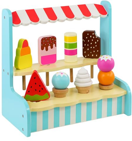 Childs Wooden Ice Cream Shop Lolli Stand Pretend Play Food Set Toy