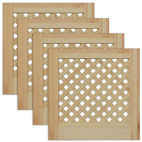 Gittertür Holztür natur 39,5 x 39,4 cm Schranktür Raumteiler Schiebetür für Regale, Schränke, Möbel | Kiefer Holz unbehandelt | Vierer Paket 4-er Pack