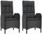 vidaXL 2X Gartenstuhl Rattanstuhl Gartensessel Sessel Garten Essstuhl Terrassenstuhl Loungesessel Gartenmöbel Kissen Armlehne Poly Rattan Schwarz