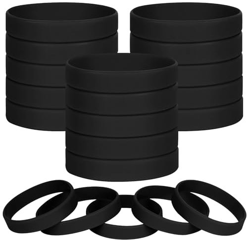 LVNRIDS 100 pcs Black Blank Silicone Wristbands for Kid, Sports Party Rubber Elastic Wristband Wholesale Bulk Bracelet S