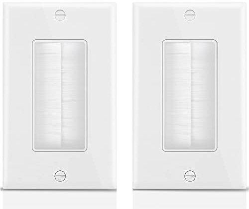 Tedgetal Single Brush Wall Plate 2-Pack,Single Gang faceplate Cable Pass Through Insert Wall Socket for HDTV, HDMI, Network, Coaxial Cables, Speaker Wires White