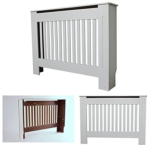 Radiator Shelf Modern MDF Wood White Radiator Covers Vertical Slat Living Room Bedroom Hallway Cabinet Vertical Vents Home Furniture Grill Heater Cabinet Shelving Display Medium 112 x 19 x 82cm