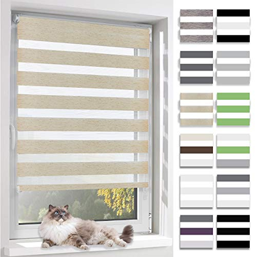 BelleMax Doppelrollo Klemmfix ohne Bohren & mit Bohren, Natur B35 x H200 cm (Stoffbreite 35cm), Duo Rollo, Fensterrollo lichtdurchlässig & Blickdicht, Klemmrollo Sichtschutz & Sonnenschutz