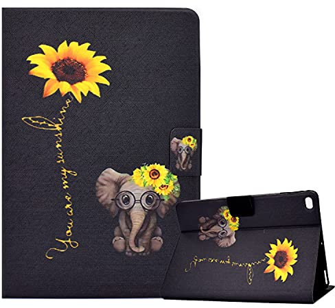 CXTcase Funda para iPad 9.7 / iPad Air 2 / iPad Air Folio TPU+PU Función de Soporte Ultra Slim Protectora Smart Cover Tableta Carcasa iPad 9.7 2018/2017 6a/5a Gen, Flor de Elefante