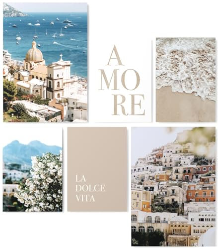 Papierschmiede® Mood Poster Set La Dolce Vita, Bilder Wohnzimmer Deko Schlafzimmer, 2x DIN A3 (ca. 30x42) und 4x DIN A4 (ca. 21x30), Italien Altstadt Strand Meer Urlaub - Wandposter ohne Rahmen