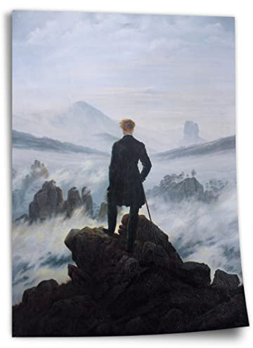 Printistico Poster Caspar David Friedrich - Wanderer über dem Nebelmeer Kunstdruck ohne Rahmen, Wandbild - A4, A3, A2, A1, A0, XXL - Wohnzimmer, Schlafzimmer, Küche, Deko
