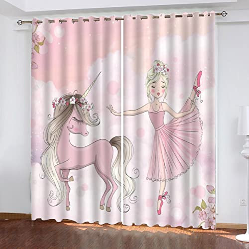 AOYNP Vorhang Blickdicht mit Ösen 3D Mädchen und Pferd Verdunkelungsvorhang Wohnzimmer 2er Set, rosa Prinzessin schlossPolyester Schallschutz Gardinen für Kinderzimmer Dekoration 150x166 cm