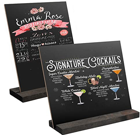 Mini Chalkboard 2Pcs, Vintage Double Sided Wooden Blackboard, Small Chalk Board with Stand, Message Tabletop Board for School, Wedding, Birthday, Bar and Party Event Decoration