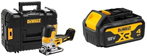 DEWALT - Scie Sauteuse à Prise par le Corps Brushless XR 18V - Courses à Vide 3200cps/min - Coupe Bois 135mm / Acier 10mm & Batterie XR 18V 4 Ah Li-Ion - DCB182-XJ - Témoin de Charge Lumineux