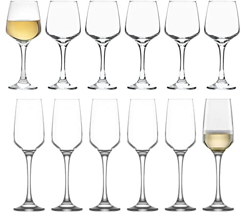 LAV 12pc Clear Lal Glass Stemware Set - Large Glass Red White Rose Long Stem Cocktail Party Drinking Goblet Gift Set