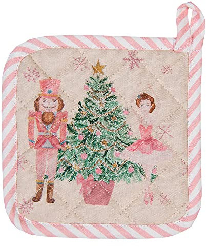 Clayre & Eef Topflappen für Kinder 16x16 cm Beige Rosa Baumwolle Nussknacker Mutter Tochter