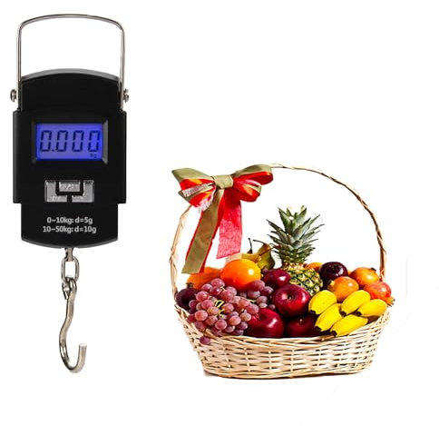 Portable Luggage Scale, 50 Kg Electronic Digital Suitcase Travel Bag Hanging Weighing Scale Digital Balance Fishing Weighing Scale with LCD Display 2 AAA Batteries for Shopping Home Travel