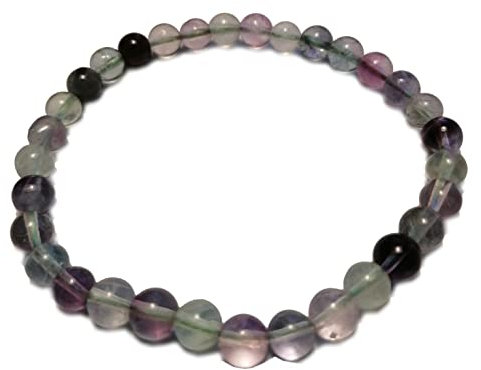 Kaltner Präsente Geschenkidee – Hochwertiges Edelstein Armband Kugelarmband Regenbogen Fluorit Perlen Ø 6 mm dehnbar (Stretch Band)