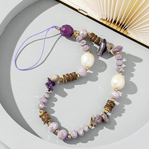 1pcs Universale Handykette Handgelenkschlaufe Kette,Gold Kette Perlen Anhänger Mobile Umhängeband Telefongurte Telefonkette Handyanhänger Schlüsselanhänger Taschenanhänger für Damen, Perle,30cm,Lila