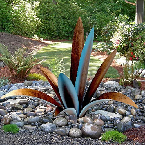 clyqyy DIY Metall Agave Pflanze Kunst Hof Tequila Kunst Skulptur, Tequila Rustikale Gartenskulptur Statue Outdoor Dekor, Agave Metallpflanzen für Hof, Garten Rasen Ornamente (9 Blätter - blau)