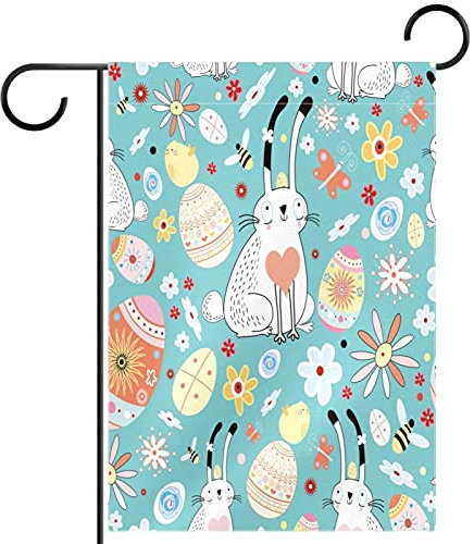 Gartenfahne,Blumenei Osterhasen-Küken,Saisonale Flaggen für den Außenbereich, 28 x 40 cm, doppelseitig, dekorativ