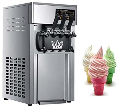 SONLED Commercial Ice Cream Machine,1200W Electric Soft Serve Ice Cream Maker Machine,16-18L/H Stainless Steel Desktop Ice Cream Machine, 3 Flavors Sweet Cone Ice Cream Maker for Restaurants