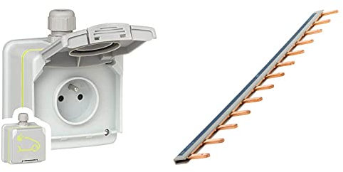 Legrand 090471 Prise Saillie Étanche Green'up Access pour Véhicule Électrique, Modes 1 ou 2, IP66, IK08, 16A, 230V & Zenitech-Peigne 13 modules noir/blanc longueur 220mm