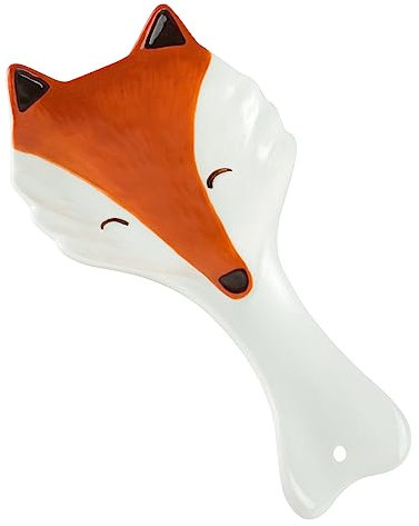 Spoon Rest Fox Shape Spoon Holder for Kitchen Counter,Ceramic Cooking Utensil Holder Kitchen Gift Dishwasher Safe (White)