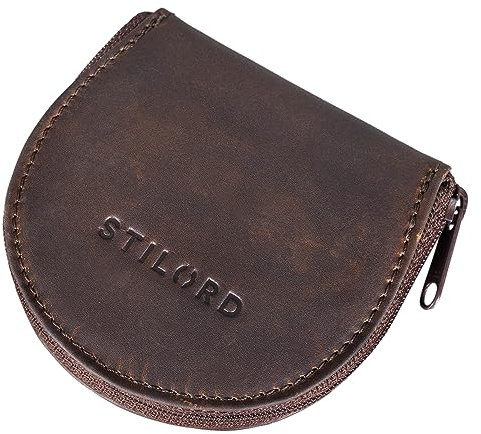 STILORD 'Benji' Bourse Porte Monnaie Cuir Mini Portefeuille pour Hommes Femmes Vintage Porte-Monnaie Porte Clef en Cuir Véritable, Couleur:Cognac - Marron foncé