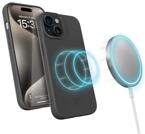 Woodcessories - BioCase, Magnetische Handyhülle für iPhone 15 Plus kompatibel mit MagSafe, Hülle mit Magnet schwarz - Nachhaltig aus Pflanzen