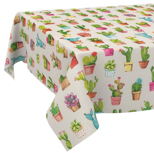 Tischdecke aus Stoff Textil abwaschbar Tischwäsche Tischtuch Baumwolle Polyester Cactus 240x140cm In-/Outdoor Tischdecke