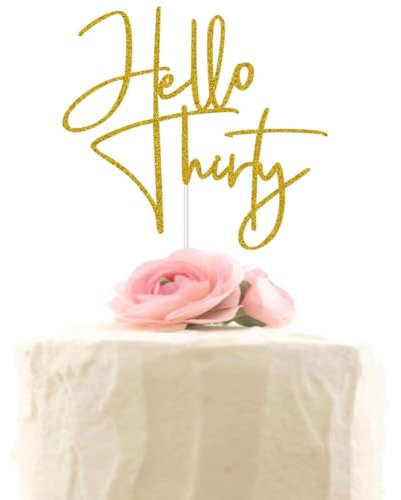 Hello Thirty Cake Topper, Happy 30th Birthday Cake Decors, 30th Birthday Party Decorations Supplies Gold Glitter