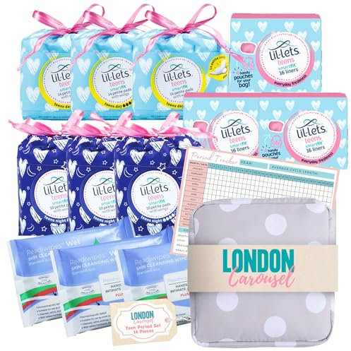 Teen Sanitary Towels Including 3X Lil Lets Teen Pads, Night Pads, Lil Lets Liners, Intimate Feminine Wipes, Sanitary Pad Storage Bag and Period Tracker for Teen Girls