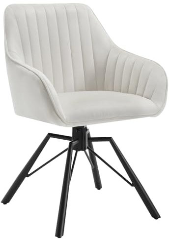 WOLTU 1x Esszimmerstuhl drehbar, Samt Stuhl Esszimmer, Drehstuhl, Küchenstuhl, Sessel Wohnzimmer, Polsterstuhl mit Armlehnen, Metallbeine, Loungesessel ergonomisch, Creme, EZS12cm-1