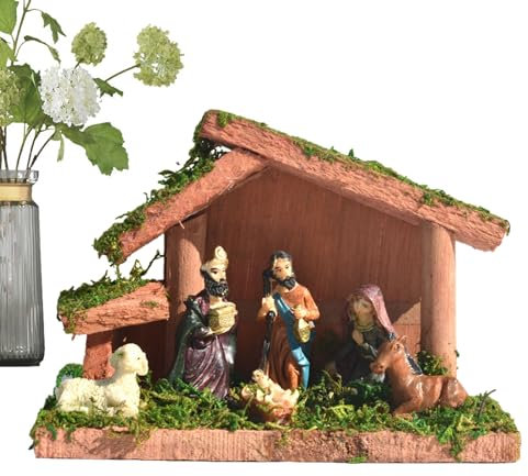 NEECS Traditionelle Krippenfiguren, Krippen-Set, zeitlose Urlaubsdekoration mit handgefertigten Holz-, Keramik- und Harzelementen, ideal für Krippen, Kinderkrippen und eigenständige Ausstellung