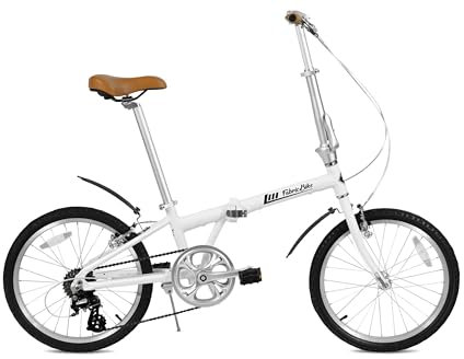 FabricBike Klappfahrrad, Alu-Rahmen, Single Speed, klapprad 20 Zoll, Folding, klapp Fahrrad, Klapprad Erwachsene, Fabric Bike Folding Bike (Matte White 7 Speed W/Mudguard)