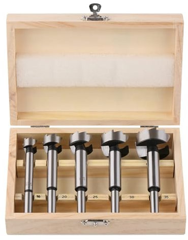 Vearter Juego de 5 brocas Forstner, 15/20/25/30/35 mm, brocas para madera con vástago redondo, broca para madera maciza, MDF, aglomerado