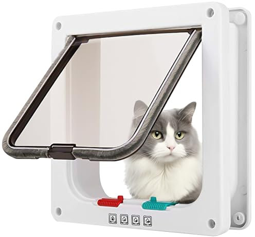 KRYMSON 1 puerta para mascotas, puerta simple para perros y gatos, dirección de interruptor controlable, adecuada para paneles de puerta interior, ventanas y paredes (blanco)